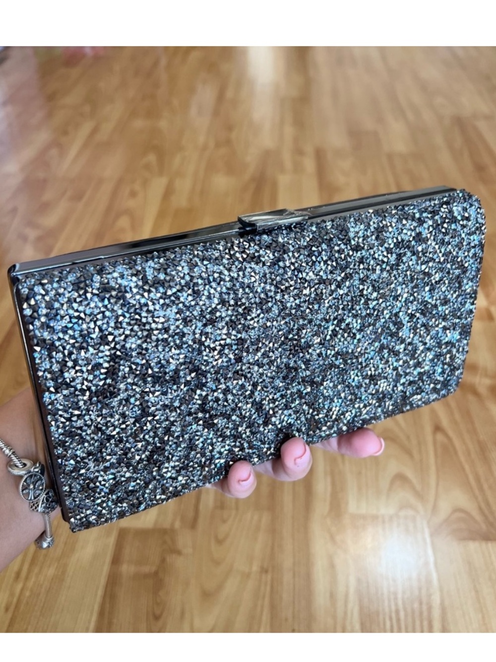 INC Sparkle Metallic Evening Clutch - Silver Crystals